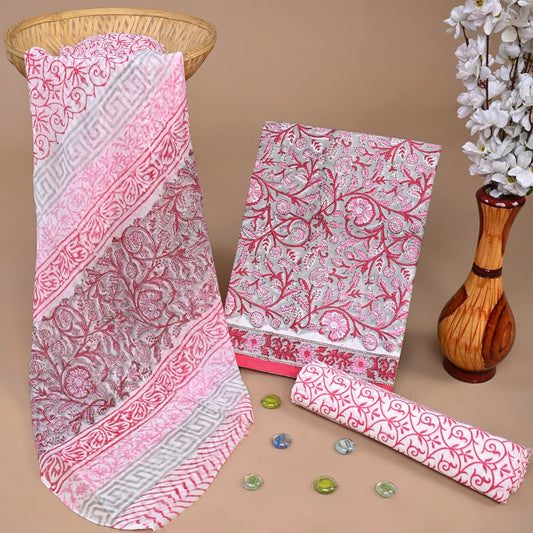 Cotton suit set with chiffon dupatta