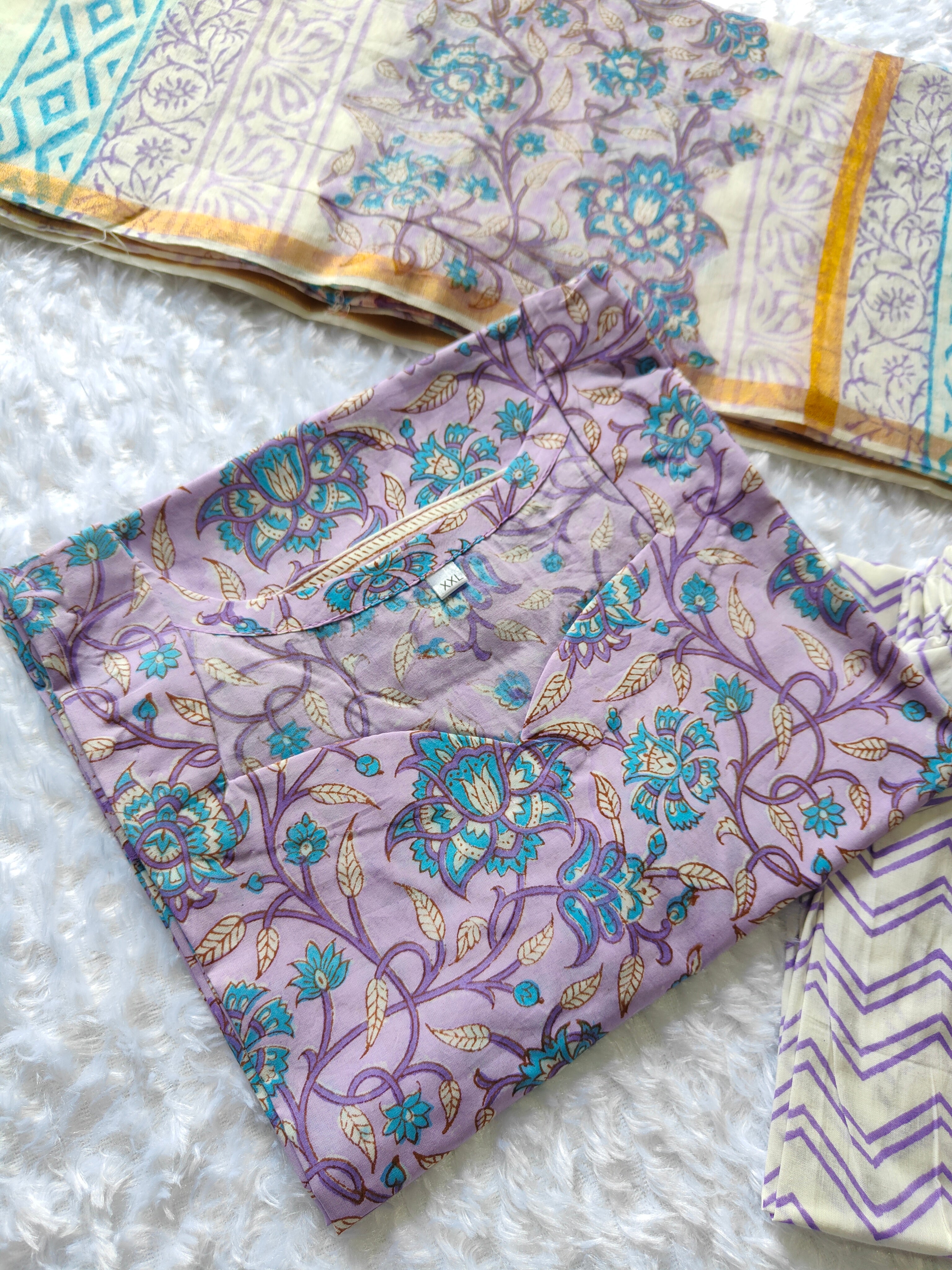 Cotton Suit Set With Chanderi Silk Dupatta