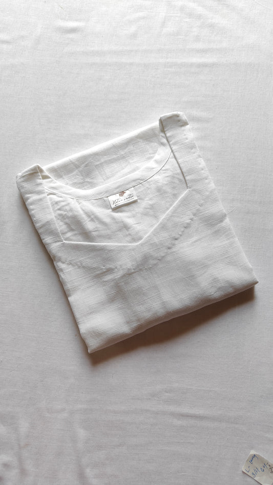 White slub cotton long straight kurta