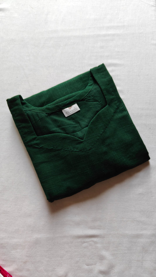 Green Slub cotton long straight kurta