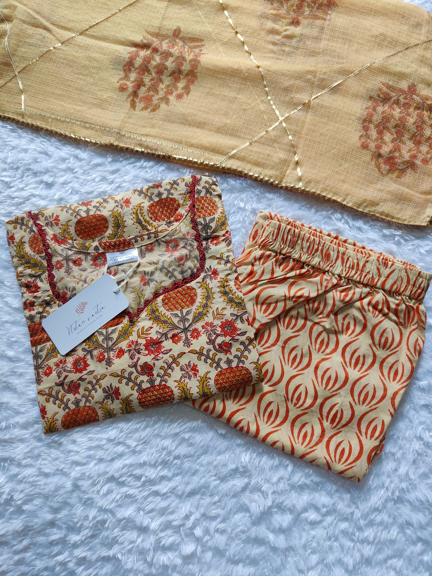 Cotton suit set with kota Doria Dupatta