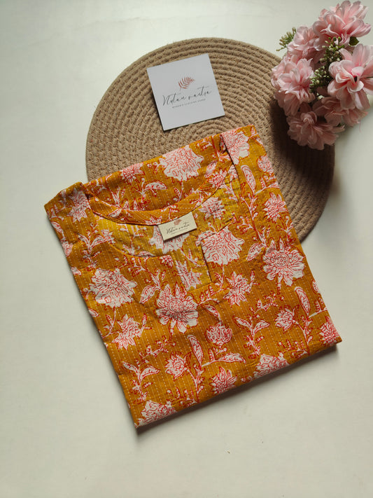 Cotton kantha long straight kurta