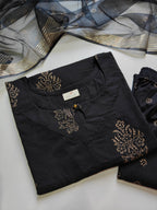 Cotton Suit Set With Organza Dupatta