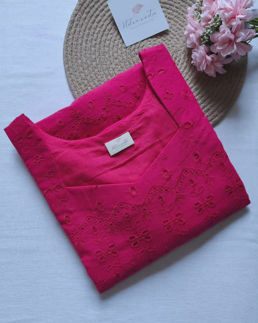 Hot pink hakoba long straight kurti