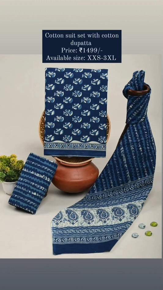 Cotton suit set with cotton dupatta