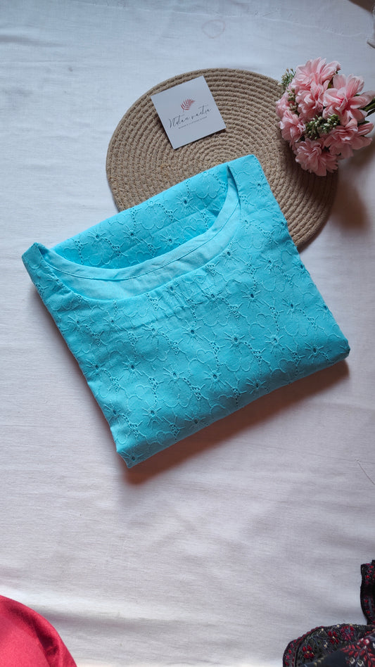 Sky blue hakoba long straight kurti