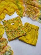 Cotton Suit Set With Chiffon Dupatta