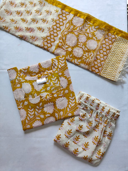 Cotton suit set with Chanderi silk dupatta