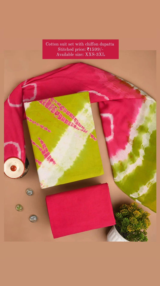 Cotton suit set with chiffon dupatta