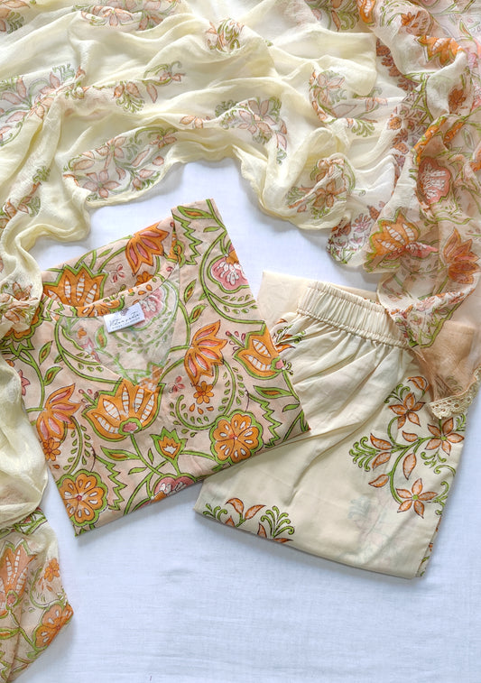Cotton suit set with chiffon dupatta